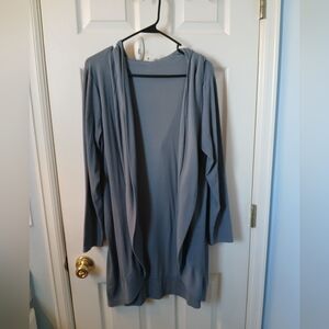 Light Blue Open-Front Hooded Cardigan Sweater